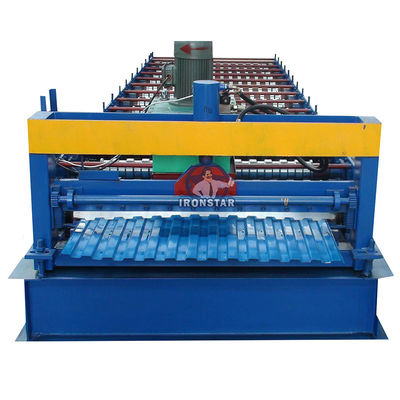 0.3-0.8mm 14 Rib Trapezoid Metal Sheet Roof Roll Forming Machine 4KW