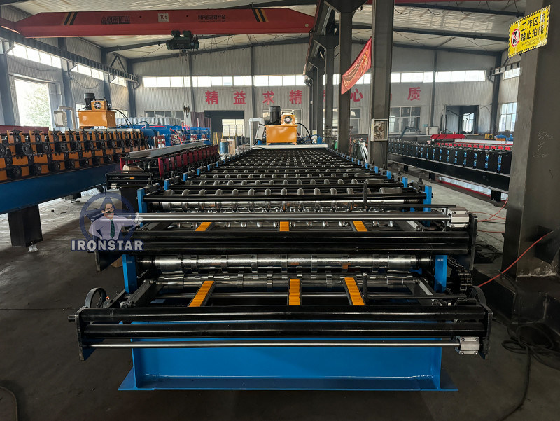 “Ironstar Double Layer Roll Forming Machine 5 Rib and 6 Rib Trapezoidal Sheet CE Certified European Standard Automatic Roof Sheet Making Machine PLC Control Metal Roofing Production Line for Hungary”